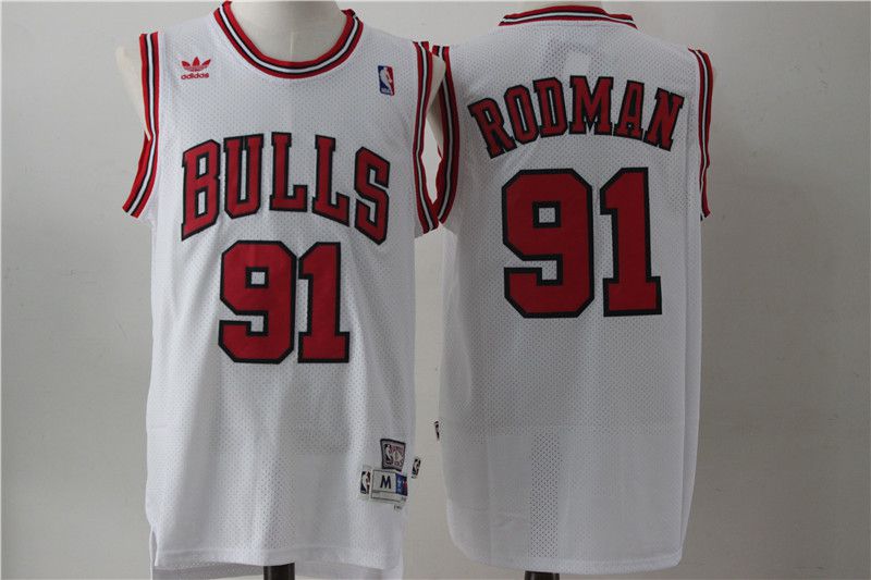 Men Chicago Bulls 91 Rodman White Throwback NBA Jerseys